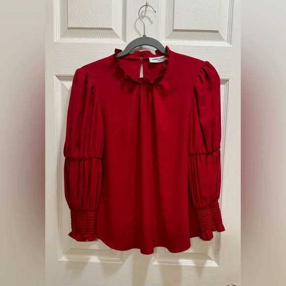 Amanda Uprichard Tops - Amanda Uprichard High Neck Scruch Sleeves Top Career Office Romantic Size Small